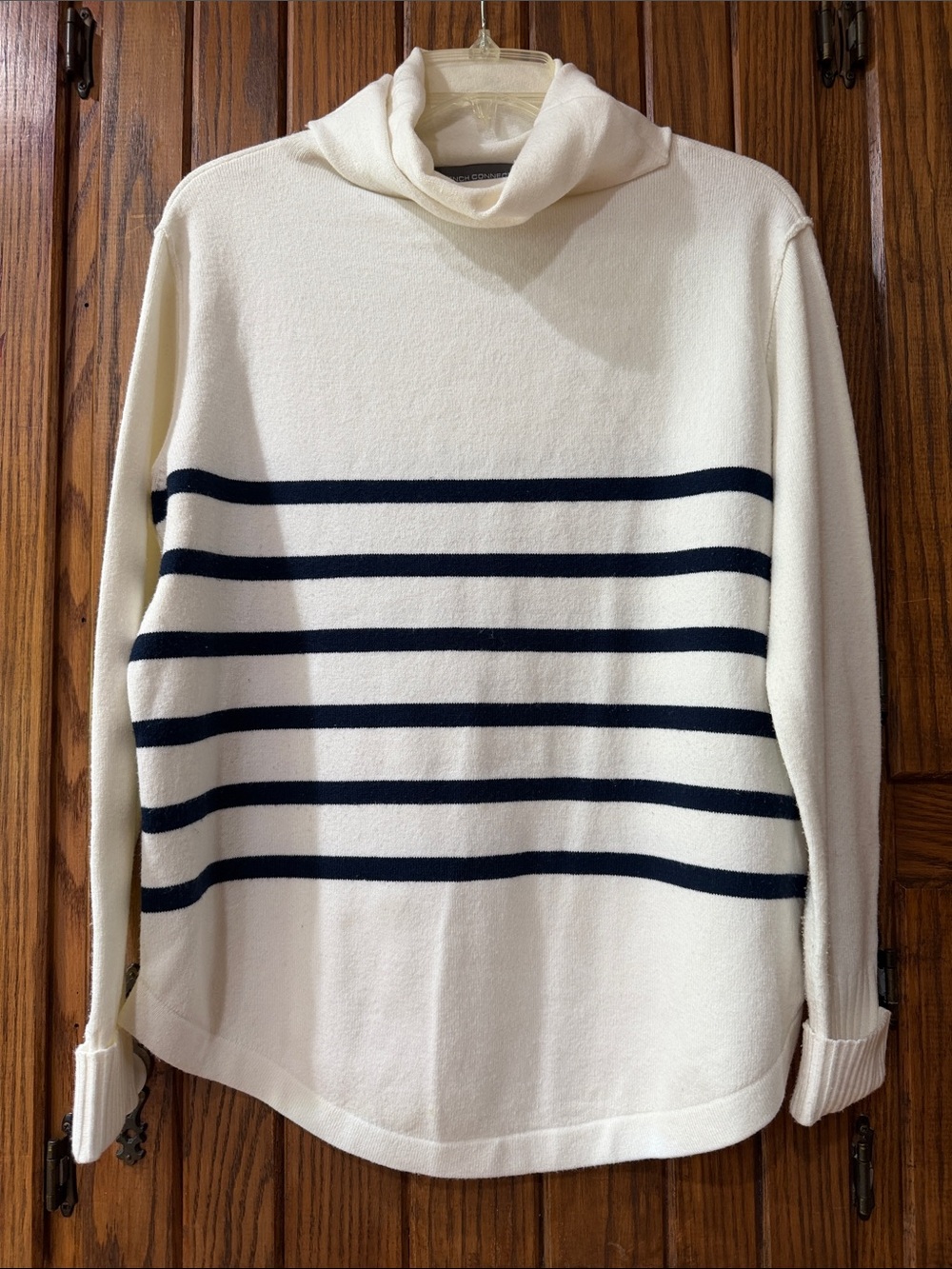 French Connection Turtleneck Sweater white with Navy Stripes - size L